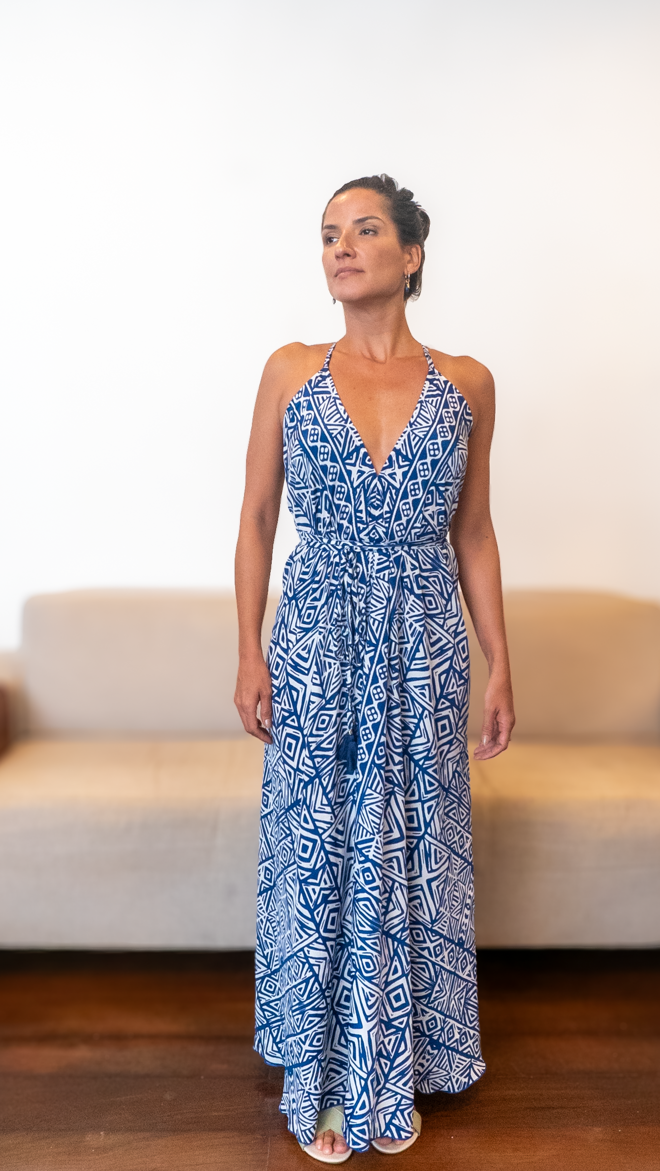 Vestido Gana azul com branco