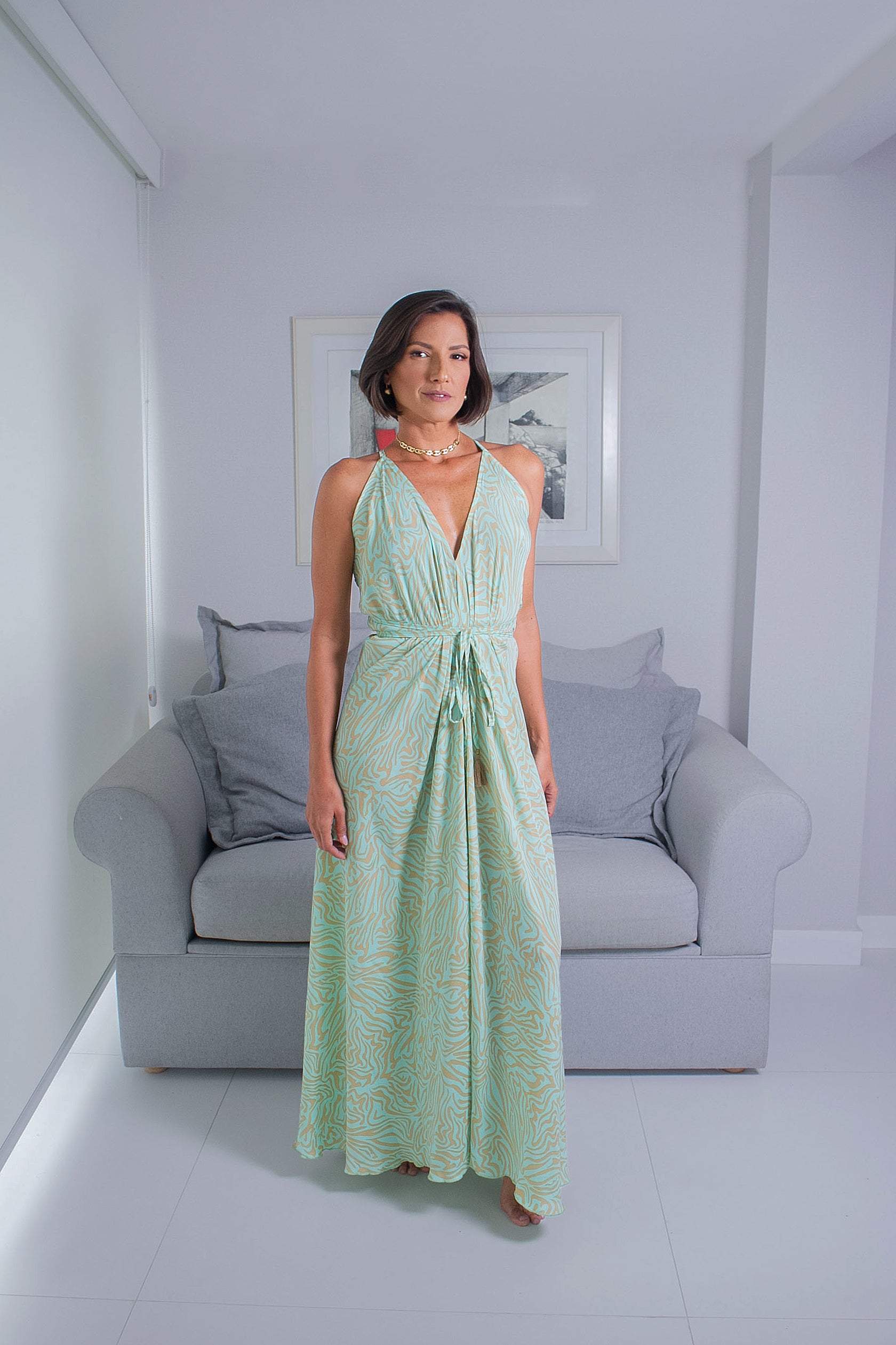 Vestido Zebra  nude com verde