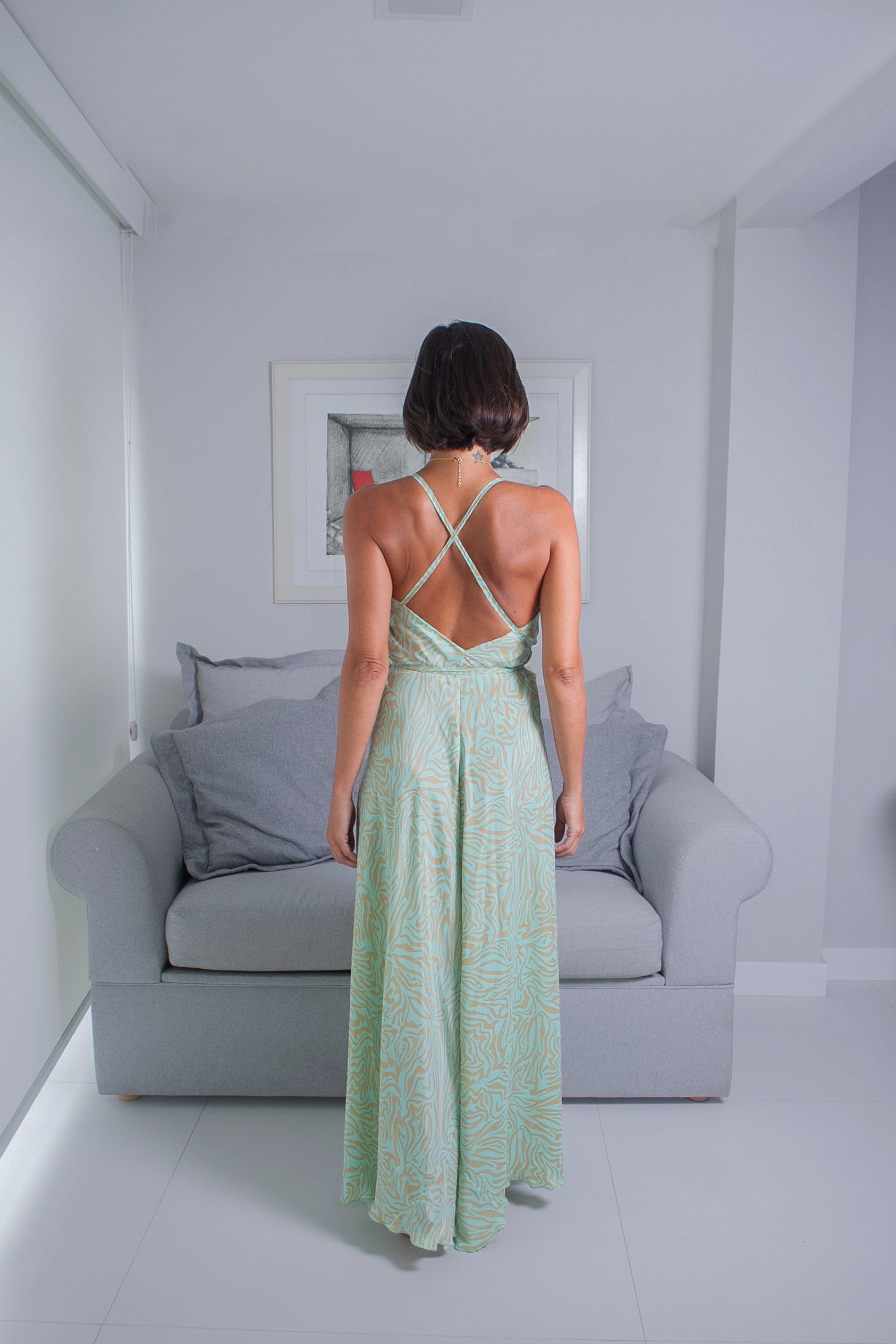 Vestido Zebra  nude com verde