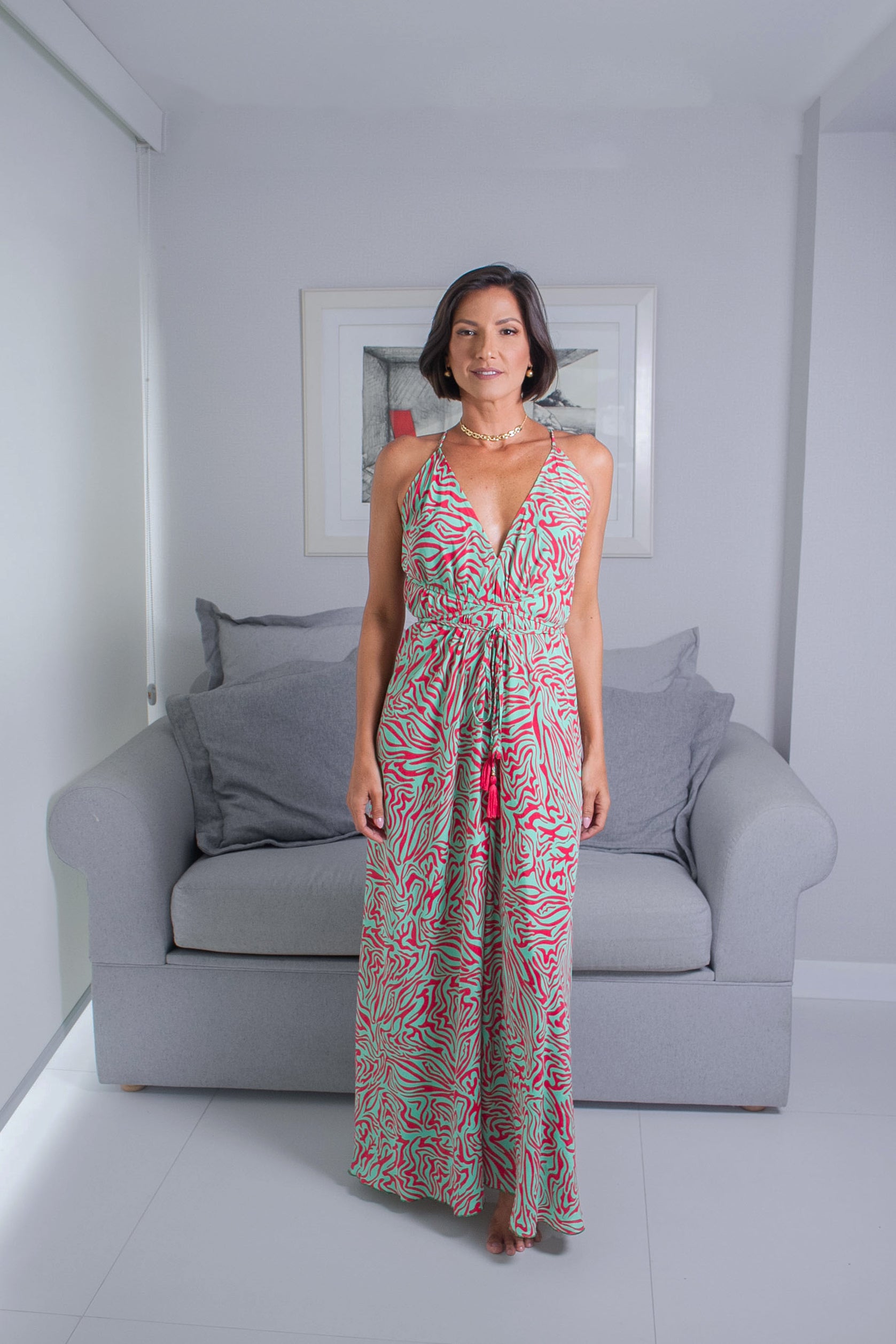 Vestido Zebra rosa e verde