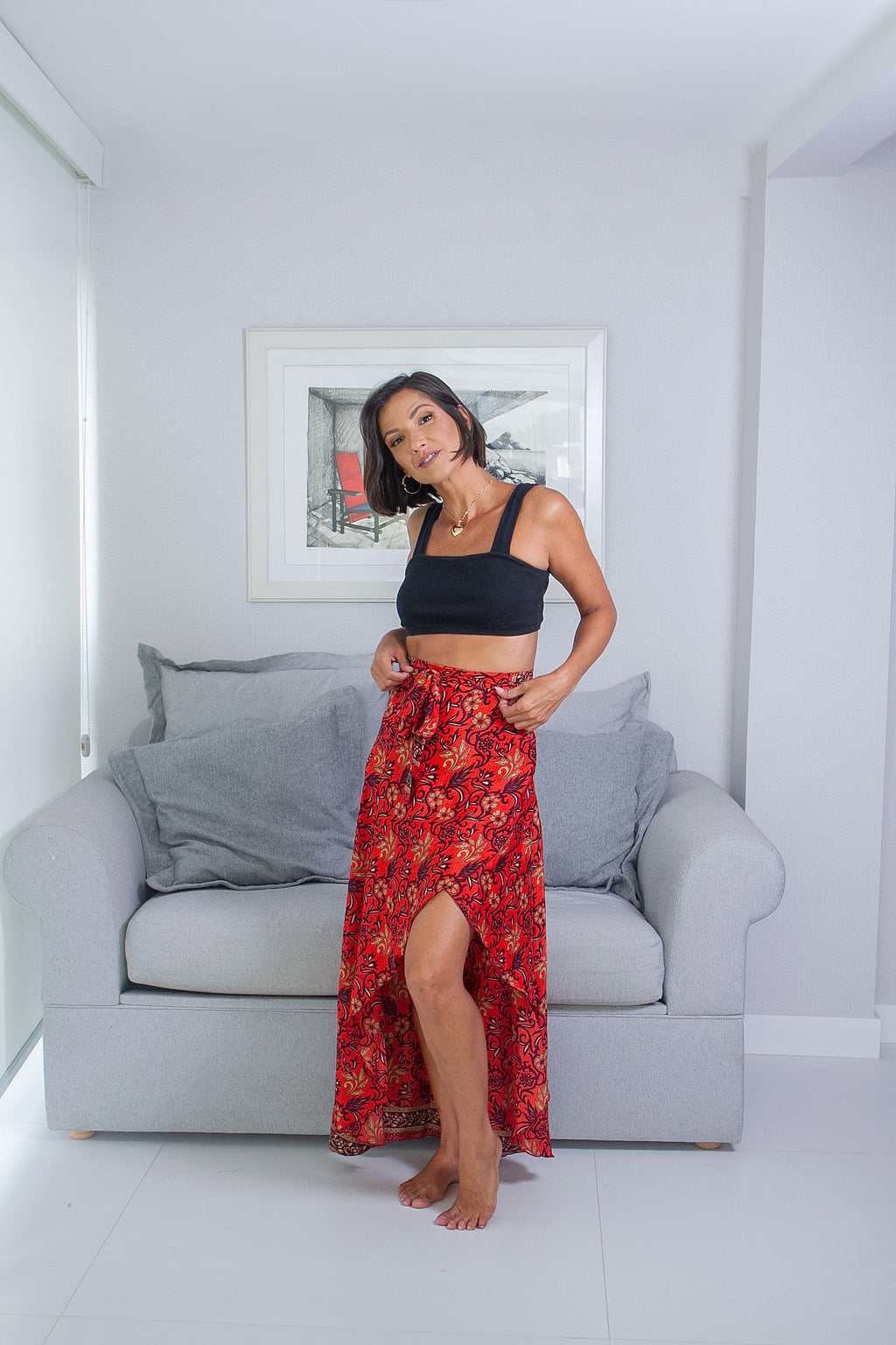 Saia Sereia magenta Saia Envelope Assimétrica Floral Vermelha — Paixão em Movimento 🔥🌺